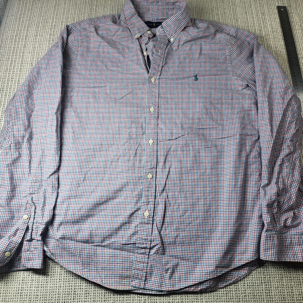 Ralph Lauren Shirt Mens XL Blue Check Long Sleeve Button Down Pony Logo Slim Fit - Picture 1 of 7